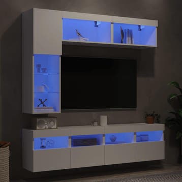 vidaXL 7-delige Tv-wandmeubelset met LED-verlichting wit, Verzenden