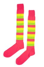 Sokken Neon Roze Geel Groen Streepjes 42-47 Gebreid Carnaval, Ophalen of Verzenden, Nieuw