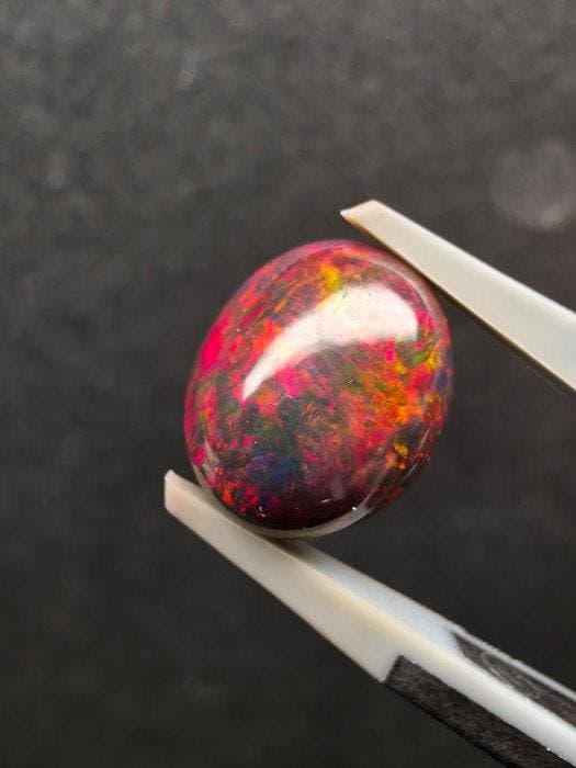 3.0ct Zwarte Opaal Cabochon - Hoogte: 11,9 mm - Breedte:, Collections, Minéraux & Fossiles