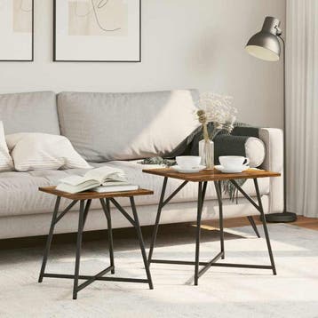 vidaXL Bijzettafelset 2 st Gerookt Eiken en Zwart 50 x 50 x, Verzenden
