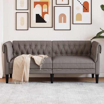 vidaXL Tweezitsbank / zetel Chesterfield-stijl stof taupe, Maison & Meubles, Verzenden