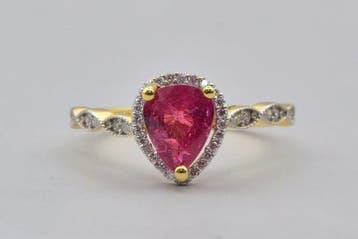 Ring - 18 karaat Geel goud - 1.44ct. tw. Robijn - Diamant -