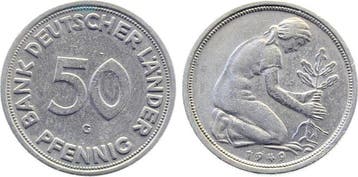 Duitsland Fehlpraegung 50 Pfennig 1949 G Jahres sehr star..., Verzenden, België