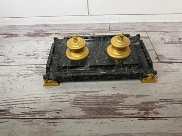 Beeld, Inktstel empire - 10 cm - Marmer, Messing, Verguld