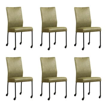 Set van 6 Leren eetkamerstoelen Comfort met wieltjes -, Ophalen of Verzenden, Nieuw, Leer, Eén