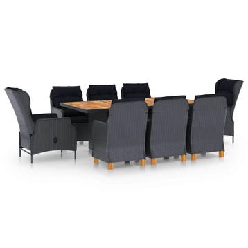 vidaXL 9-delige Tuinset met kussens poly rattan donkergrijs, Verzenden, Nieuw, Tuinset