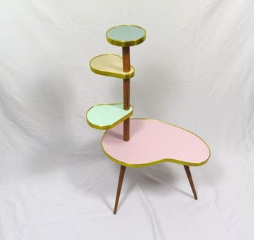 Plantentafel - Gelakt messing, Beuken - Retro bloemetagère
