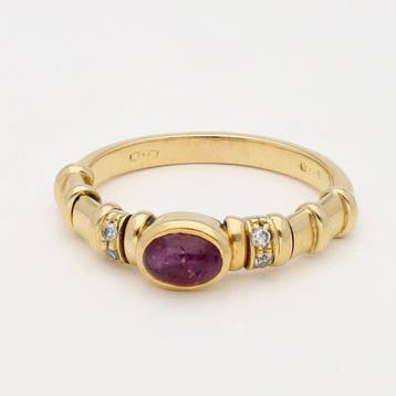 Ring - 18 karaat Geel goud - Diamant - Robijn, Nieuw