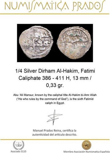 . Fatimide Kalifaat Al-Hakim. 1/4 Dirham 386 - 411 H (Zonder