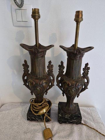 dekselvaas (2) - Zinklegering, Marmer