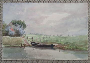 Belgische school (XIX) - Langs het kanaal - omgeving Damme, Antiek en Kunst