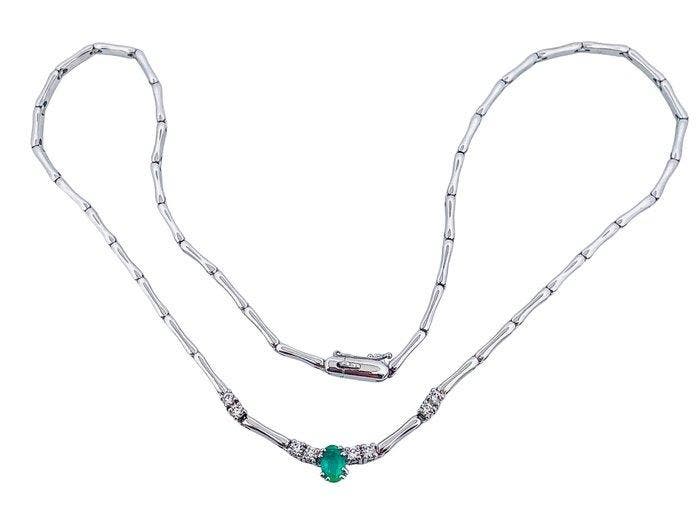 Halsketting - 18 karaat Witgoud Smaragd - Diamant, Handtassen en Accessoires, Kettingen