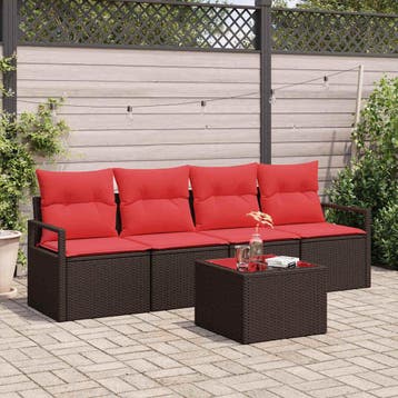 vidaXL Bankstel 5 st 4-Aantal zitplaatsen Beige en Rood poly, Verzenden, Nieuw