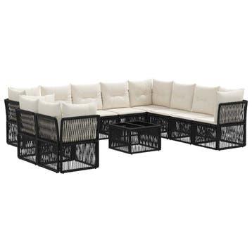 vidaXL Tuinbank Set 11 pcs Zwart poly rattan, Verzenden, Nieuw