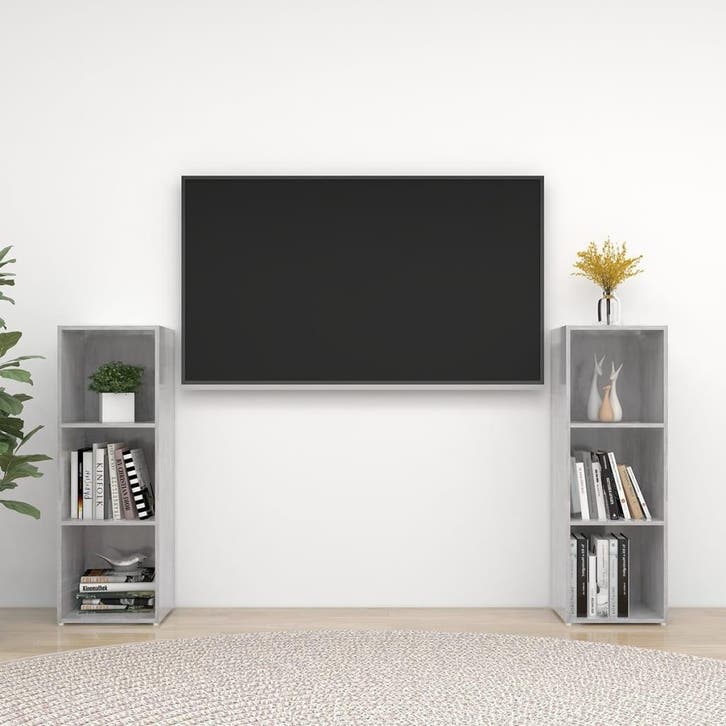 vidaXL Tv-meubelen 2 st 107x35x37 cm bewerkt houtbetongrijs, Maison & Meubles, Armoires | Mobilier de télévision, Envoi