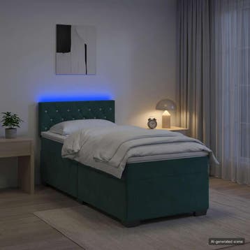 vidaXL Boxspringbed met matras en LED Donkergroen 90 x 200, Verzenden, Nieuw