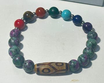 Ruby Zoisite natuurlijk met Dzi Tortuga en 7 chakras van