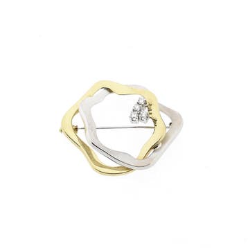 Bicolor gouden broche met diamanten; 0,06 ct., Handtassen en Accessoires, Broches, Gebruikt, Ophalen of Verzenden, Met edelsteen