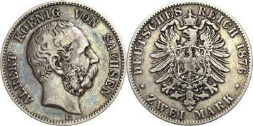 2 Mark 1876 Sachsen Albert 1873-1902, Postzegels en Munten, Verzenden, België