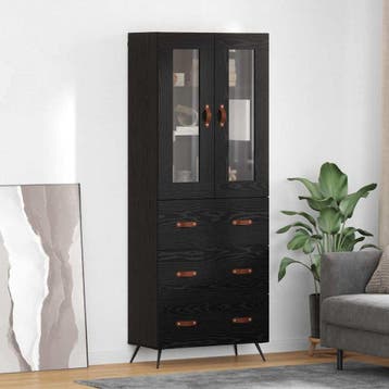 vidaXL Hoge kast met plank met lade 2 pcs Zwart Eiken, Verzenden