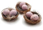 Vogelnestjes met 2 kwarteleitjes en veertjes nude pink 7 cm, Nieuw