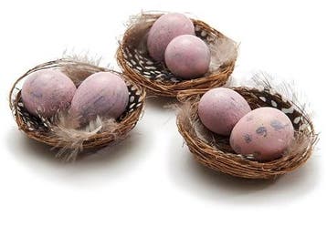 Vogelnestjes met 2 kwarteleitjes en veertjes nude pink 7 cm, Nieuw