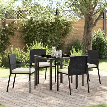 vidaXL Tuin Eettafel Set 5 pcs Zwart Gepoedercoat staal, Verzenden, Nieuw