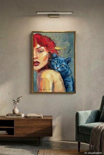 FRANK ELIA - “My blue cat” 71 x 48 cm, Antiek en Kunst