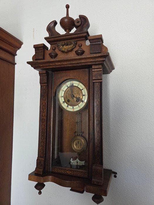 Wandklok - Hout - 1910-1920 - Antieke regulateur, Antiquités & Art, Curiosités & Brocante