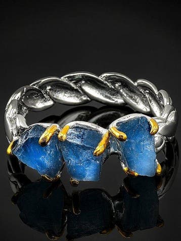 Blauwe Saffier Ring - 925 Sterling Zilver - Natuurlijke ruwe
