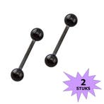 Fako Bijoux - Barbell Piercing - 12mm - Zwart - 2 Stuks, Verzenden, Nieuw