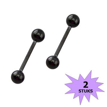 Fako Bijoux - Barbell Piercing - 12mm - Zwart - 2 Stuks, Verzenden, Nieuw