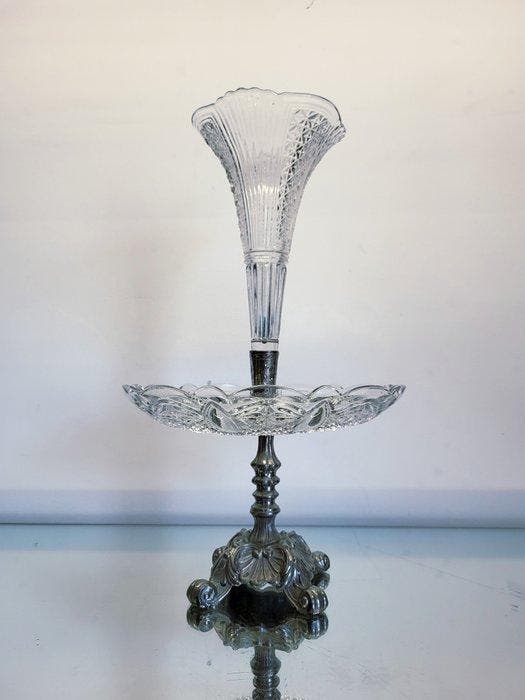 Val Saint Lambert - Tafelmiddenstuk - Glas, Metaal - epergne, Antiquités & Art, Art | Objets design