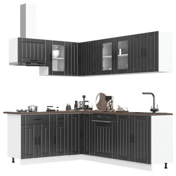vidaXL 11-delige Keukenkastenset Lucca bewerkt hout zwart, Verzenden, Nieuw