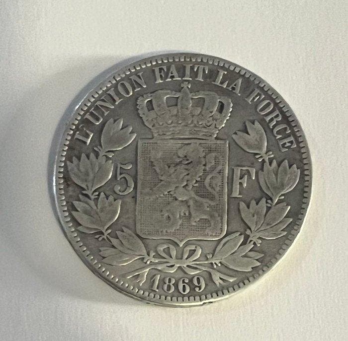 België. Leopold II. 5 Francs 1869 (Zonder minimumprijs), Timbres & Monnaies, Monnaies | Pays-Bas