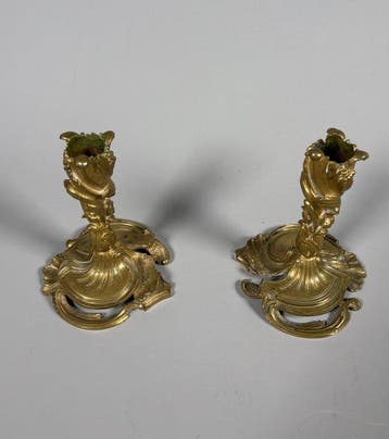 Kaarsenhouder Rocaille-stijl Louis XV - Verguld brons