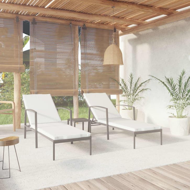 vidaXL Ligbedden 2 st met tafel poly rattan zwart, Tuin en Terras, Ligbedden, Nieuw, Verzenden