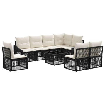 vidaXL Tuinbank Set 9 pcs Zwart poly rattan, Verzenden, Nieuw