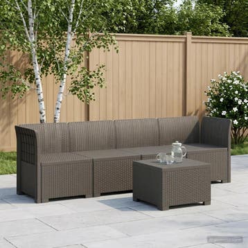 vidaXL 4-Zits Tuin Sofa Rieten Look PP Lichtgrijs, Verzenden, Nieuw