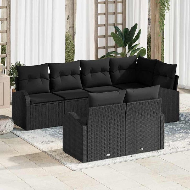 vidaXL Tuinbank Set Zwart poly rattan, Tuin en Terras, Tuinsets en Loungesets, Nieuw, Verzenden