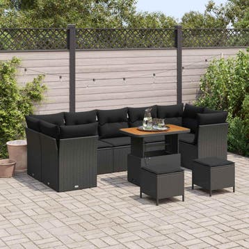 vidaXL Tuinbank Set 10 pcs Zwart Poly rattan en gepoedercoat, Verzenden