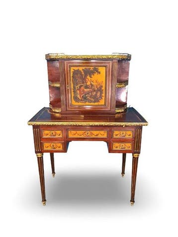 Bonheur du jour - Brons, Messing, Marmer, Gebeiteld hout,