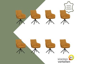 Set van 8 Leren draaibare eetkamerstoelen Fancy - Toledo, Huis en Inrichting, Nieuw, Leer, Ophalen of Verzenden, 90 cm of meer