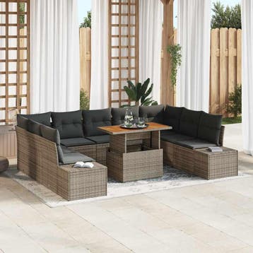 vidaXL Tuinbank Set 10 st Grijs Poly rattan, Verzenden, Nieuw
