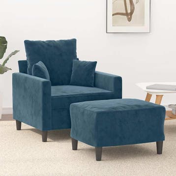 vidaXL Fauteuil met voetenbank / zetel 60 cm fluweel blauw, Verzenden, Nieuw