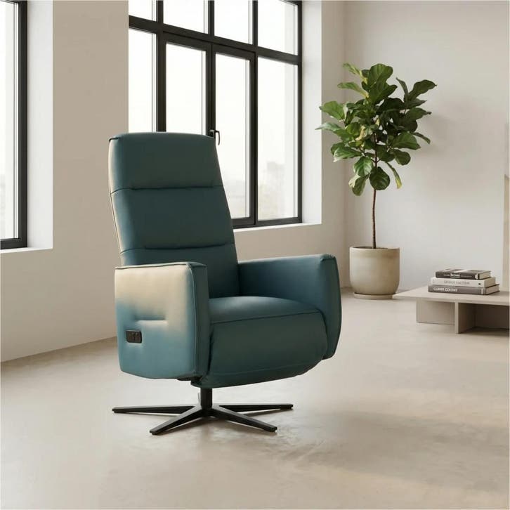 Leren elektrisch relaxfauteuil Pride - Toledo Turquoise, Huis en Inrichting, Fauteuils, 50 tot 75 cm, 75 tot 100 cm, Nieuw, Leer
