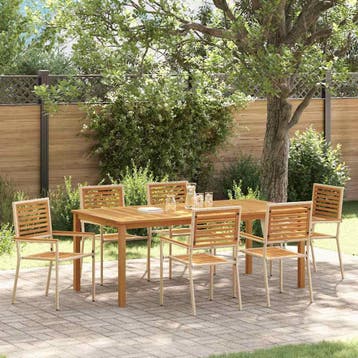 vidaXL Tuin Eettafel Set 7 st Beige Massief Acacia Hout, Verzenden, Nieuw