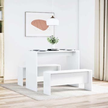 vidaXL 3-delige Eettafel en bankenset bewerkt hout wit, Verzenden, Nieuw