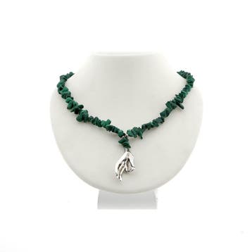 Malachiet kralen collier met zilveren hanger en sluiting, Handtassen en Accessoires, Kettingen, Gebruikt, Ophalen of Verzenden