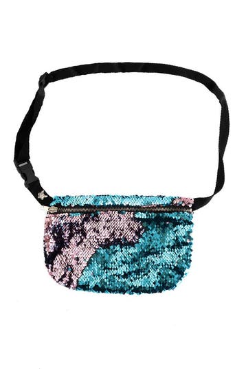KIMU® Heuptas Pailletten Blauw Roze Fanny Pack Heuptas Blauw, Ophalen of Verzenden, Nieuw, Roze